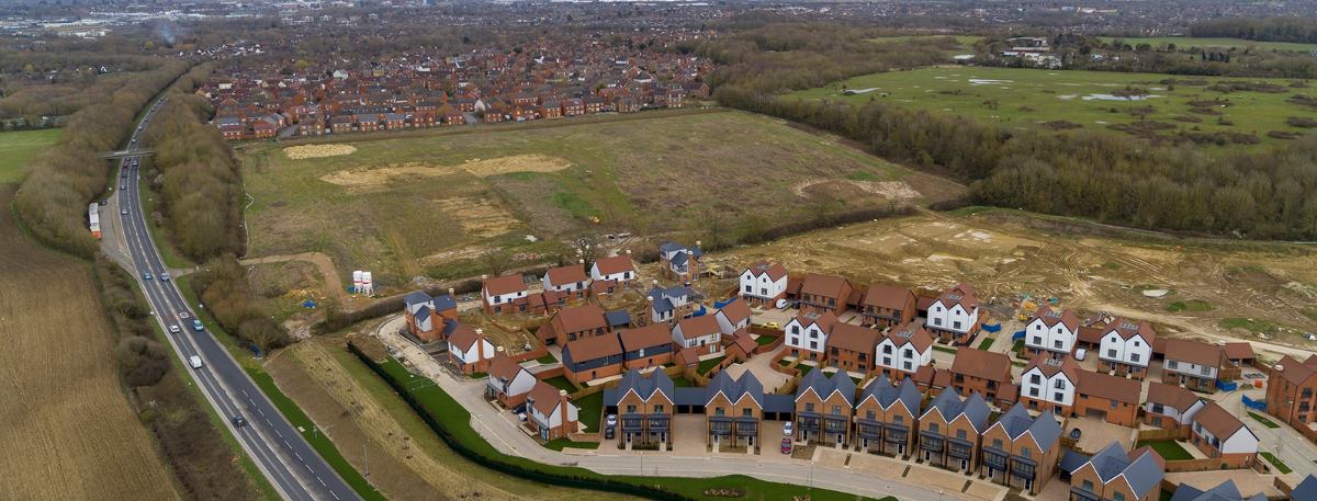 Aerial photo of Chilmington Green development