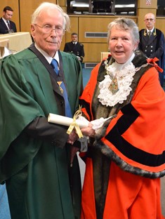 Harold Hilder appointed as an Honorary Alderman in 2019 with then Mayor Cllr Jenny Webb