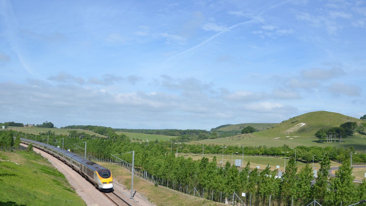 Eurostar train in the countryside tile