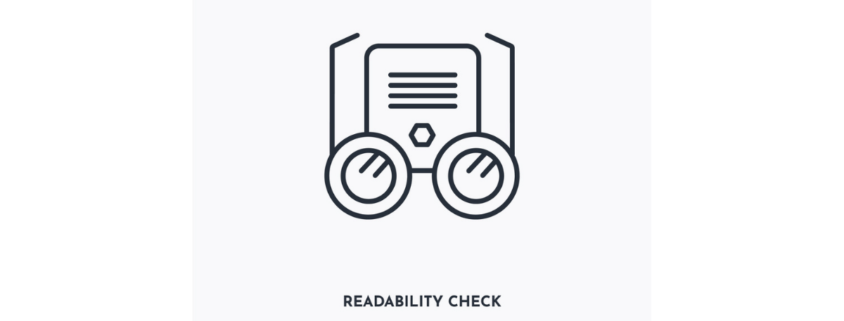 Readability Check with animated glasses over a piece of paper