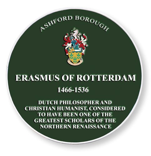 Erasmus of Rotterdam (1466-1536) digital green plaque. Dutch philosopher and Christian humanist, considered to have been one of the greatest scholars of the northern renaissance.