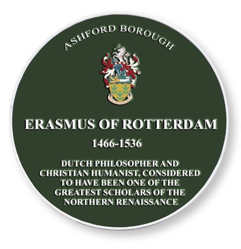 Erasmus of Rotterdam (1466-1536) digital green plaque. Dutch philosopher and Christian humanist, considered to have been one of the greatest scholars of the northern renaissance.