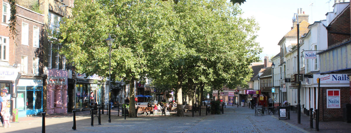 The Lower High Street in Ashford Town Centre