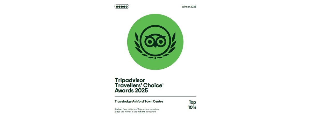 Travelodge Ashford Town Centre announced as 2025 Traveller’s Choice Award Winner