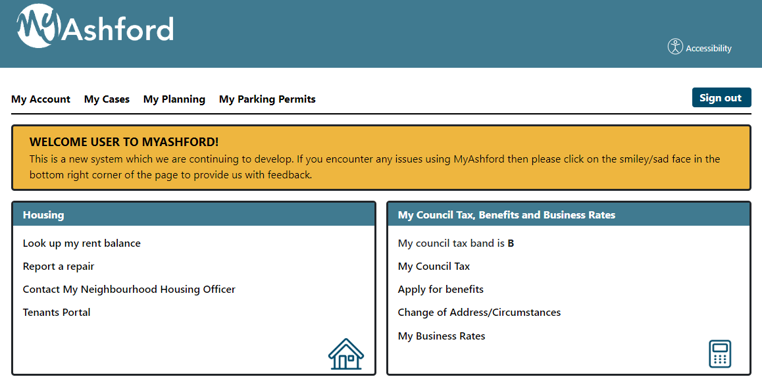MyAshford dashboard