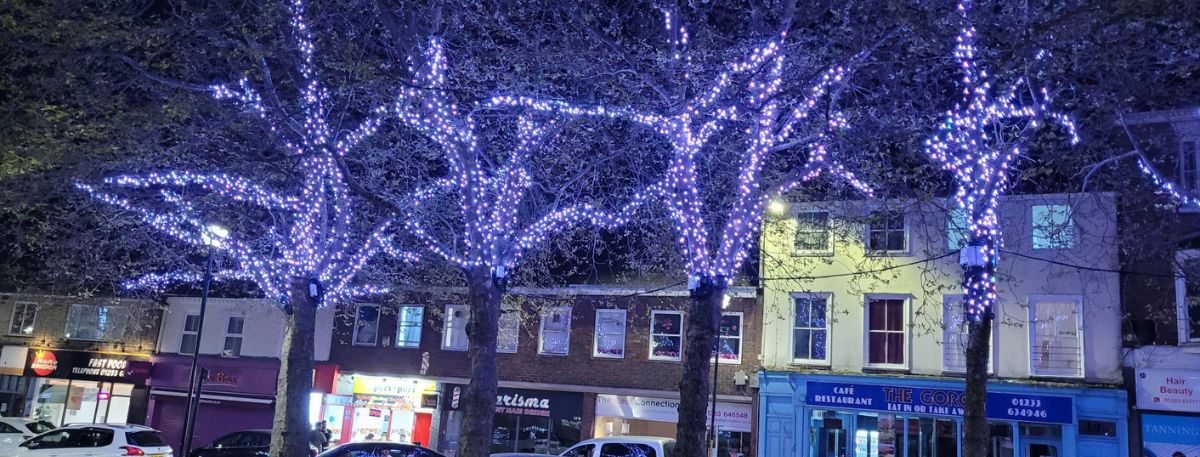 A picture of the new lighting in Ashford Town Centre