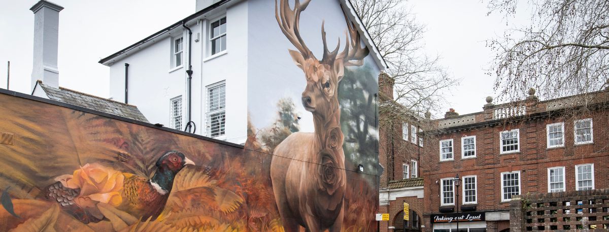 Stag mural on Bank Street, Ashford