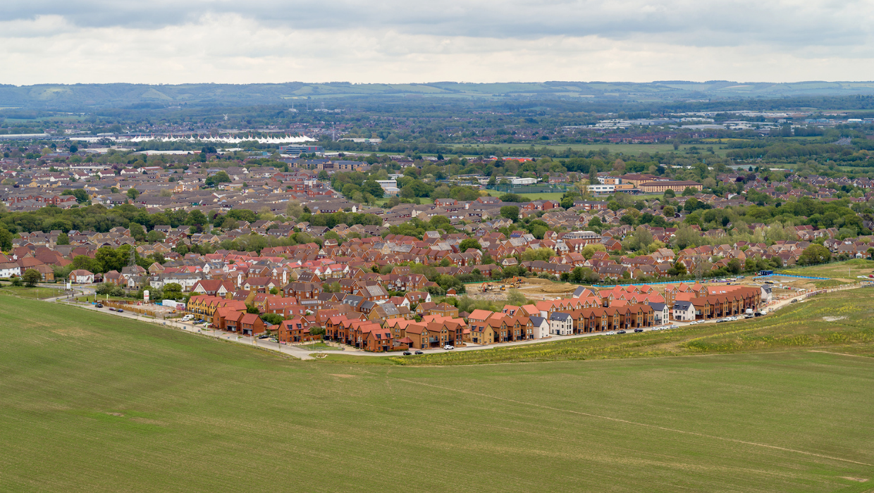Aerial photo of Chilmington Green development