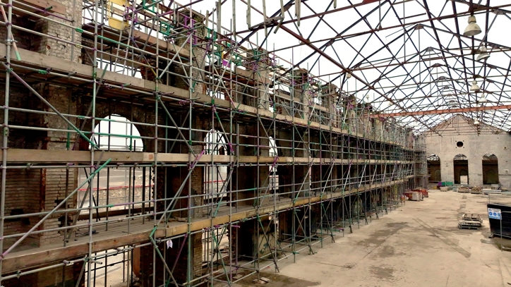 Scaffolding works at Newtown Works site