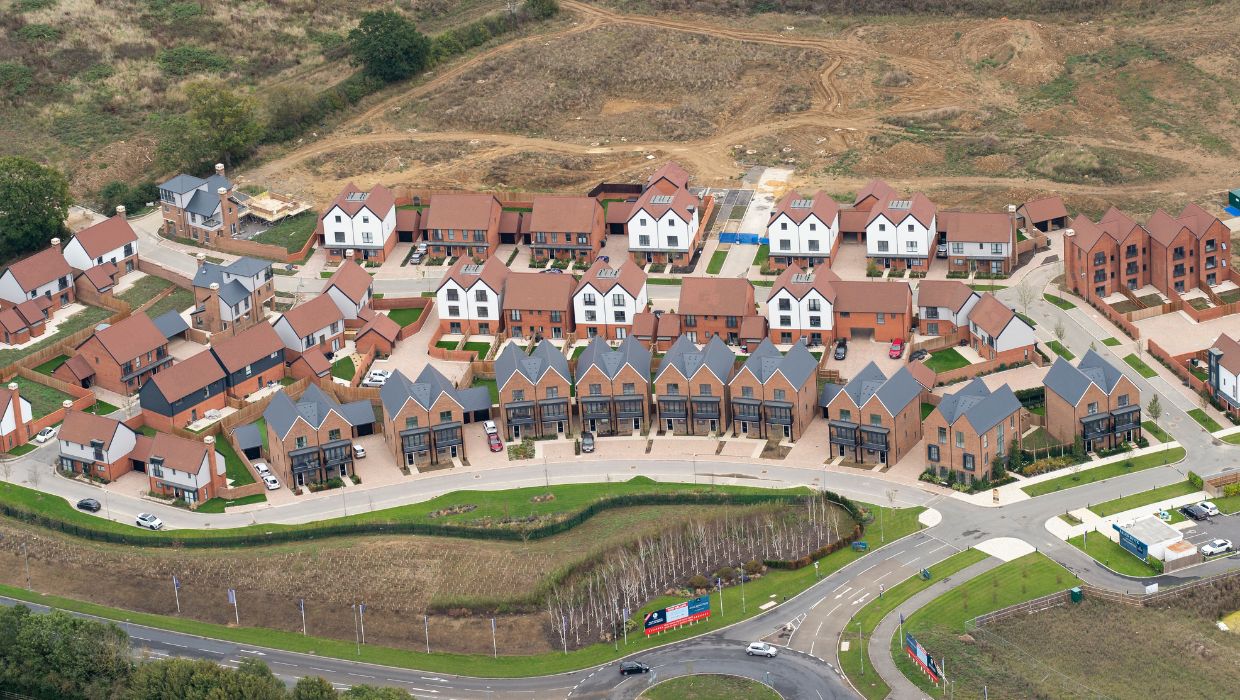 Aerial photo of Chilmington Green development.