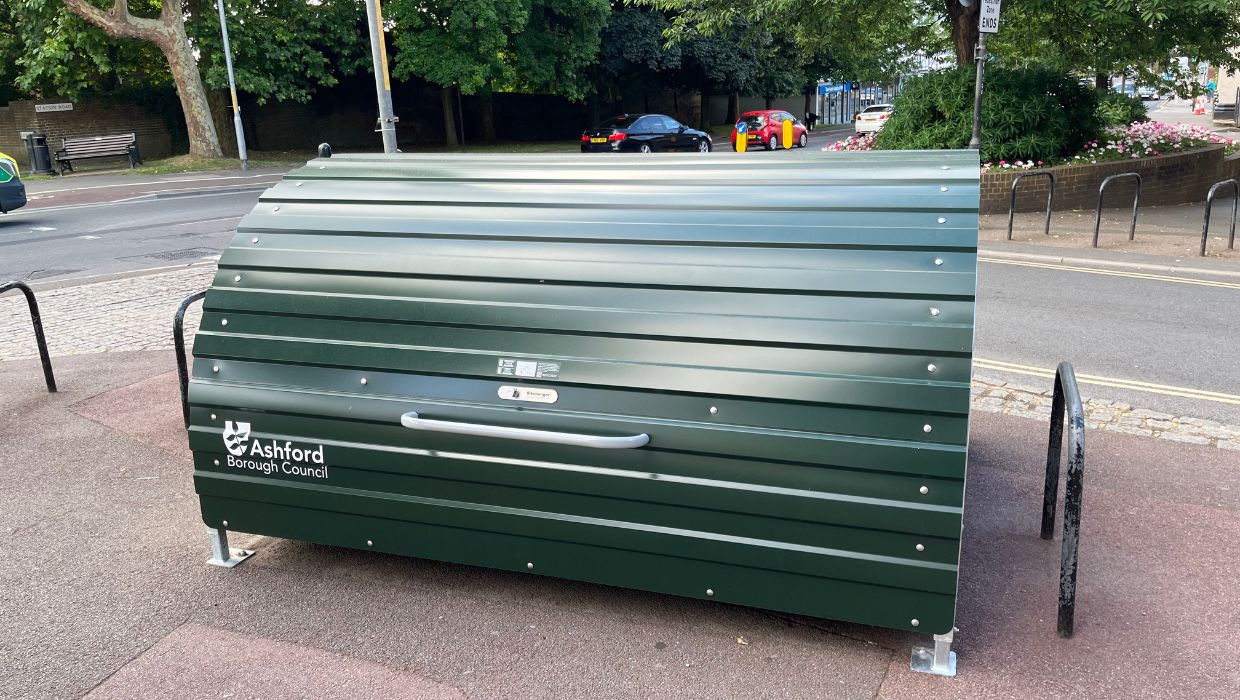A picture of one of the new bike shelters at the bottom of the High Street