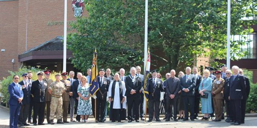 Armed Forces veterans, dignitaries and council representatives take part in Ashford's Raising of the Flag ceremony 2023