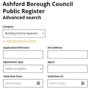 Screenshot of the advanced search bar of the application search tool