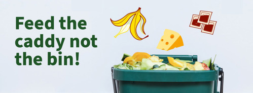 Food being dropped into food waste bin.