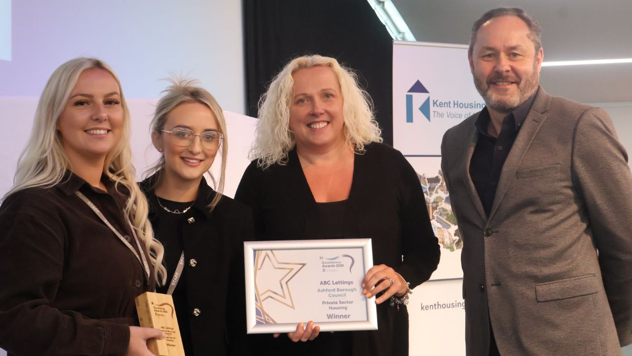 ABC Lettings collect their Kent KHG Housing Excellence Award from sponsor Southern Housing
