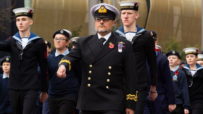 The Ashford Sea Cadets on parade on Remembrance Sunday.