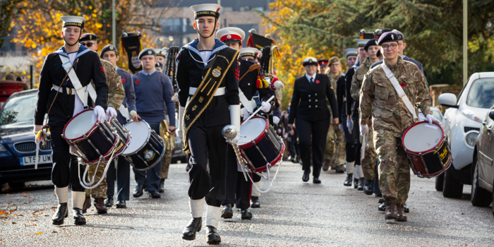 The Band of the Ashford Sea Cadets Parading to the Memorial Gardens