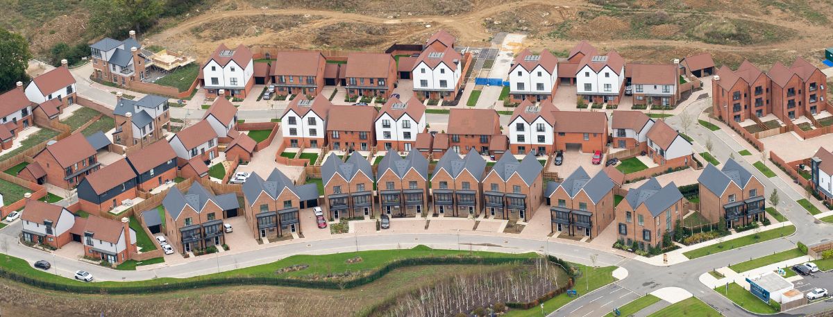 Aerial photo of Chilmington Green development.