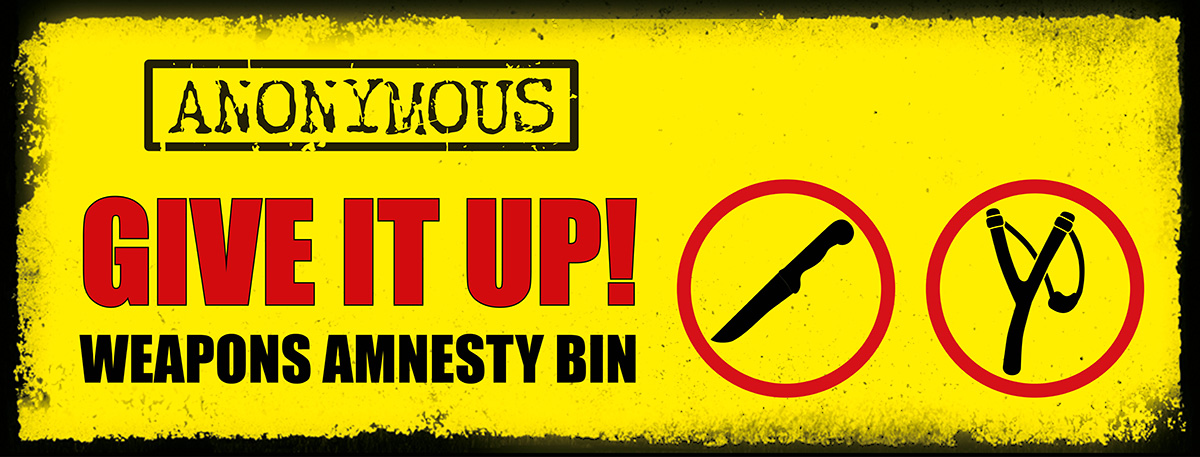 Weapons amnesty bin campaign from Ashford Borough Council with main text that reads 'Give it up'