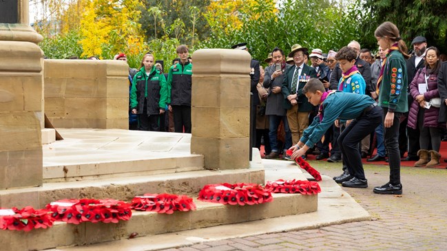The Scouts laying a wreath at the War Memorial.