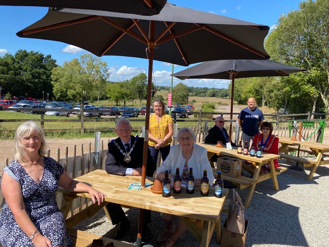A photo of the Mayor and Mayoress of Ashford visiting the Old Dairy Brewery in Tenterden, taken on 20 August 2020