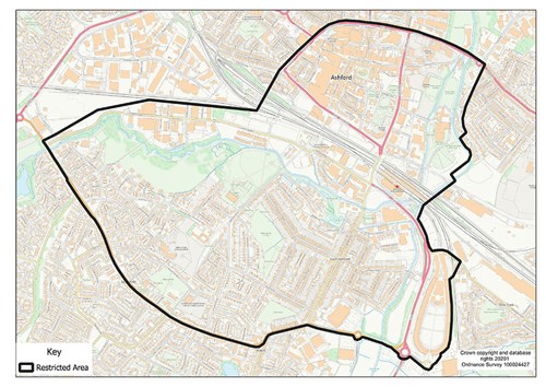 Map of Ashford town centre and proposed new PSPO boundary