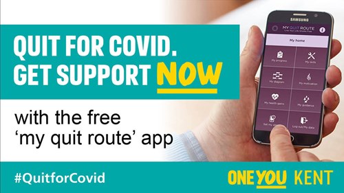 My Quit Route app advert - person holding mobile phone