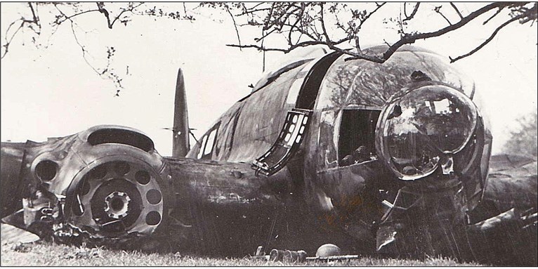 The Heinkel bomber that crash-landed on Spearpoint Recreation Ground in May 1941 © Robin Britcher.