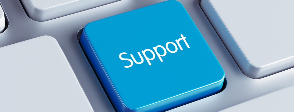 A digital themed support button on a computer keyboard 