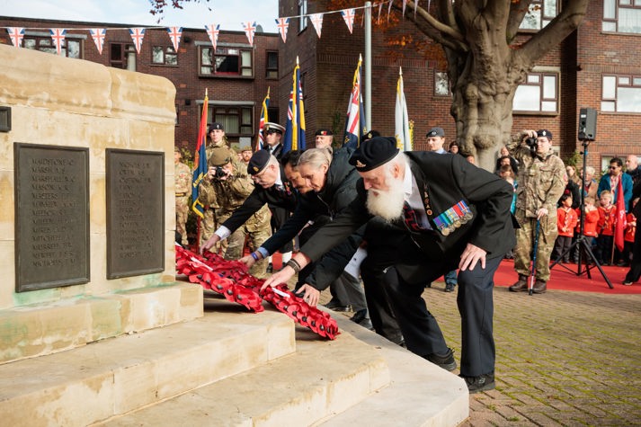 Dignitaries laying Remembrance wreaths at Ashford's Memorial Gardens
