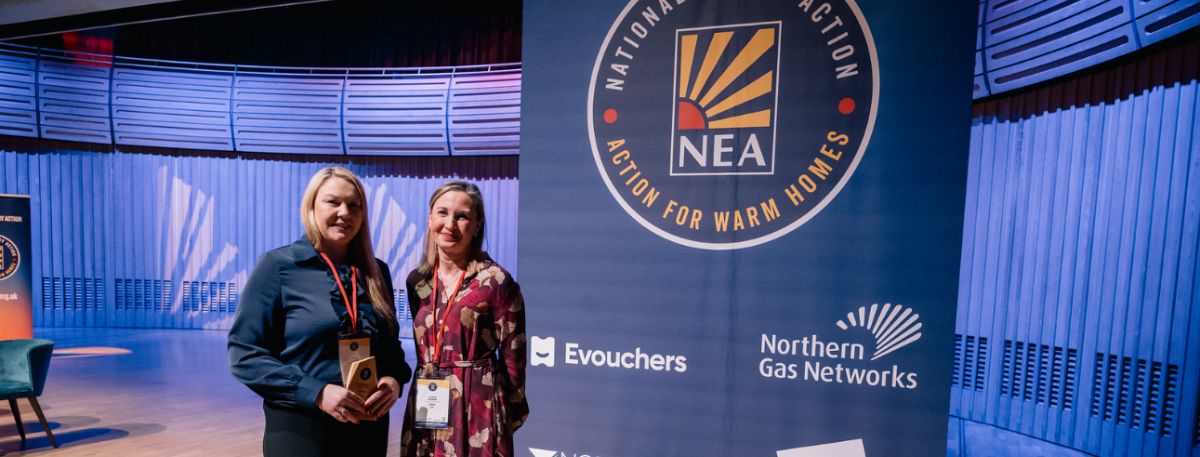 Left to right - ABC's Energy Advice Officer Coral Allon being presented her award by someone from Northern Gas Networks. Photo credit: NEA and Tynesight