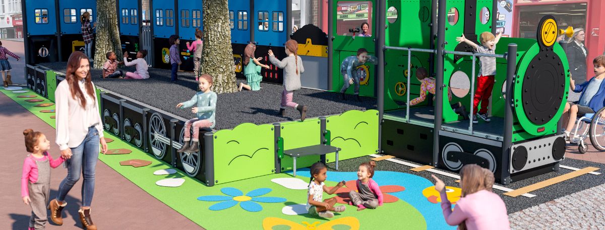 An artist's impression of the playtrain in Ashford - credit Kompan