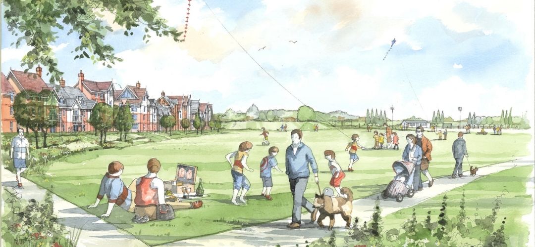 CGI of artist's impression showing children playing in a park