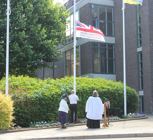 Armed Forces Flag being raised outside of the Civic Centre on Monday 20 June