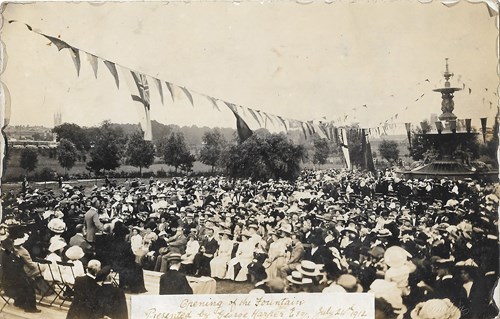 The opening of the Hubert Fountain Presented by George Harper Esq. July 24 1912, postcard.