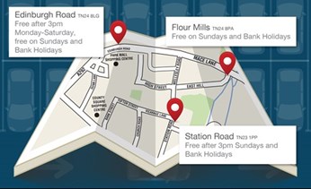 Free parking in Ashford map