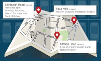 Free parking in Ashford map