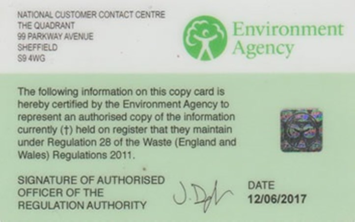 Example of an Environment Agency licence