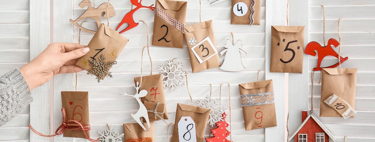 Christmas advent calendar made of recycled brown bags