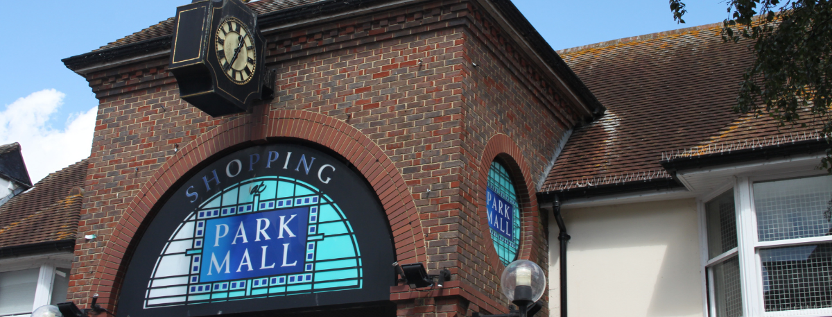 Exterior view of Park Mall signage in Ashford Town Centre