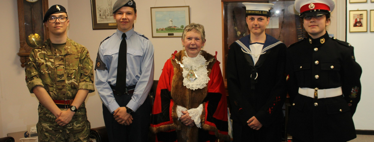The Mayor of Ashford Cllr Mrs Jenny Webb alongside Ashford cadets