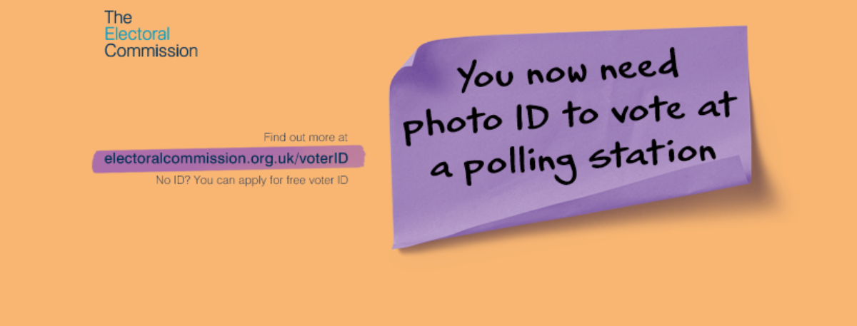 Electoral Commission banner that reads: You will need photo ID to vote at a polling station