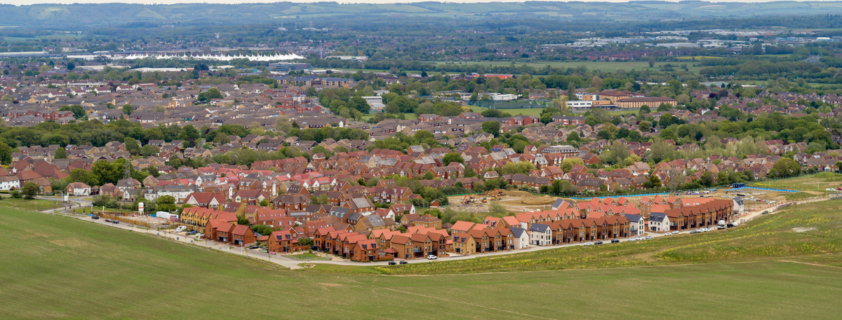 Aerial photo of Chilmington Green development