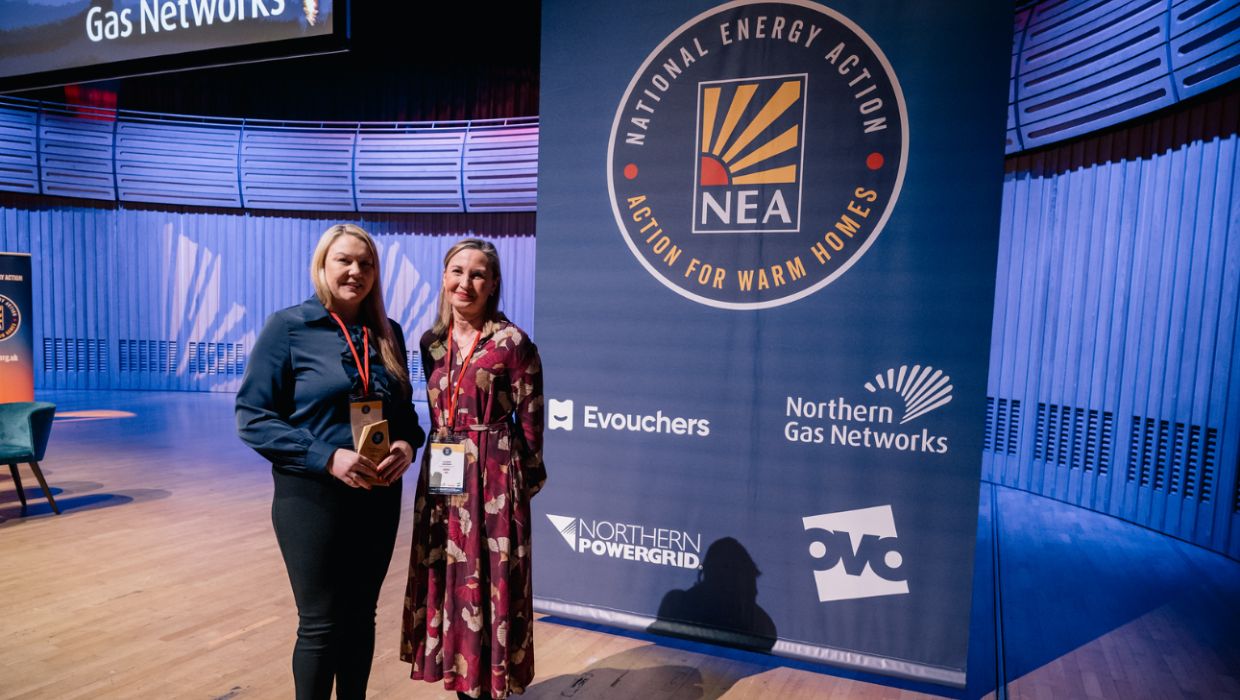 Left to right - ABC's Energy Advice Officer Coral Allon being presented her award by someone from Northern Gas Networks. Photo credit: NEA and Tynesight