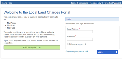 Local Land Charges Portal website screengrab