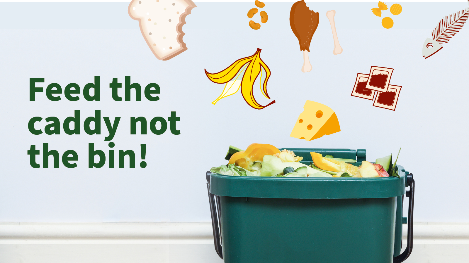 Food being dropped into a food waste caddy