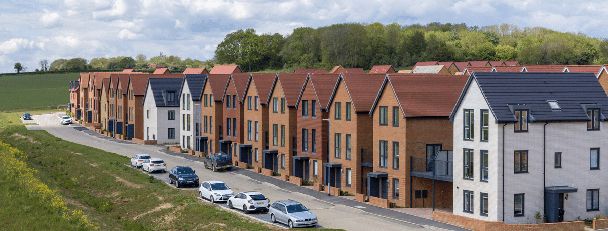 Row of new homes at Chilmington Green development in Ashford