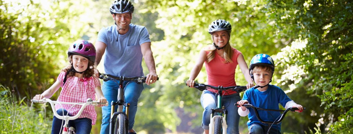 A family of four cycling