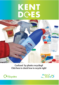 Picture of plastic items that can be recycled with title Kent Does.