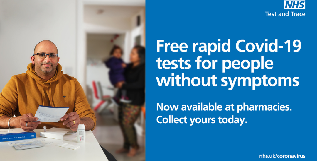 Poster stating free rapid Covid-19 tests for people without symptoms